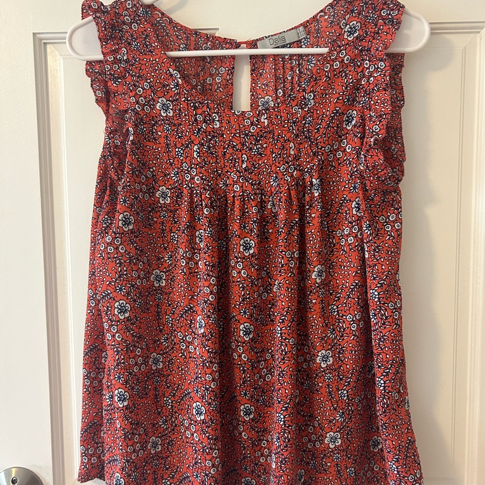 Dalia Red Floral Sleeveless Blouse